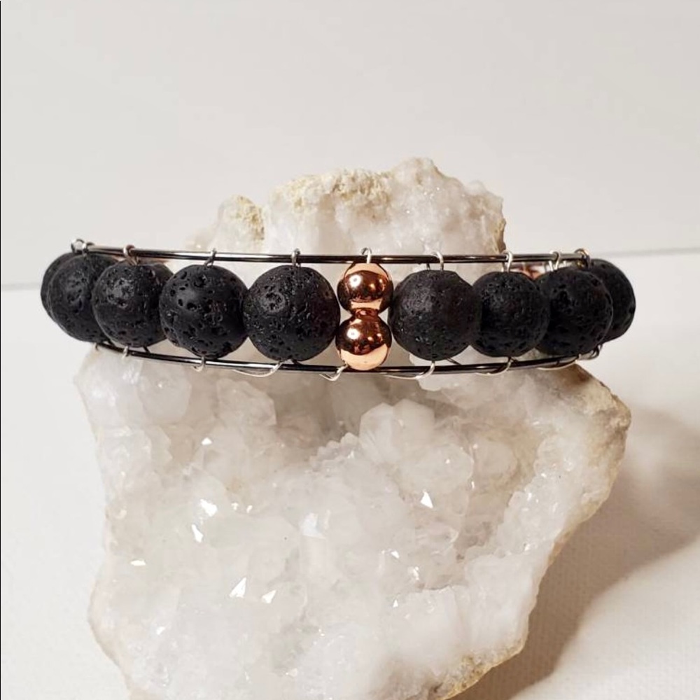 Channel Set Lava Stone/Bead & Copper Bracelet - Picture 6 of 7